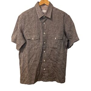 Brioni 100% Linen Short Sleeve Shirt - Size XXL